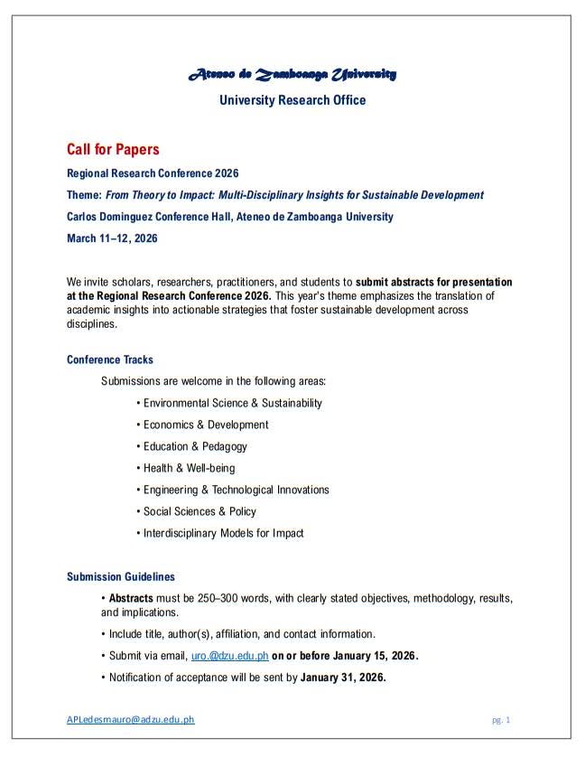 𝐂𝐀𝐋𝐋 𝐅𝐎𝐑 𝐏𝐀𝐏𝐄𝐑𝐒| 𝑹𝒆𝒈𝒊𝒐𝒏𝒂𝒍 𝑹𝒆𝒔𝒆𝒂𝒓𝒄𝒉 𝑪𝒐𝒏𝒇𝒆𝒓𝒆𝒏𝒄𝒆 2026